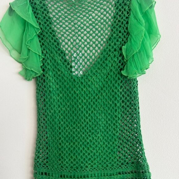 Anthropologie Love The Label Tiered Kelly Green Crochet Flutter-Sleeve Dress NWT - Picture 14 of 16